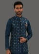 Embroidered Nehru Jakcet Set In Peacock Blue